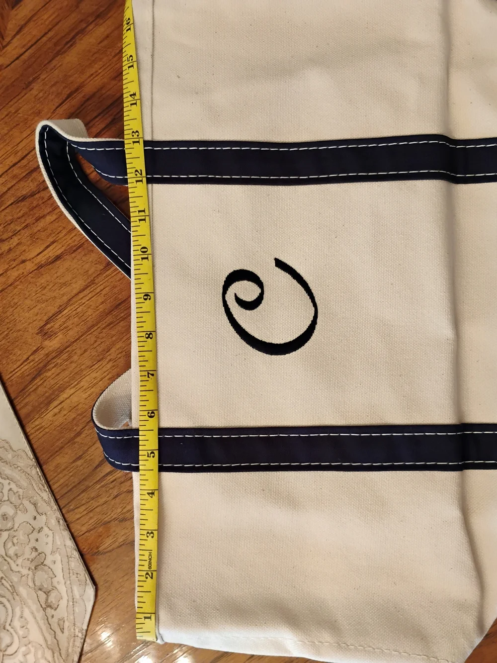 L.L. Bean Navy & Cream Boat and Tote Canvas Bag - Monogrammed C